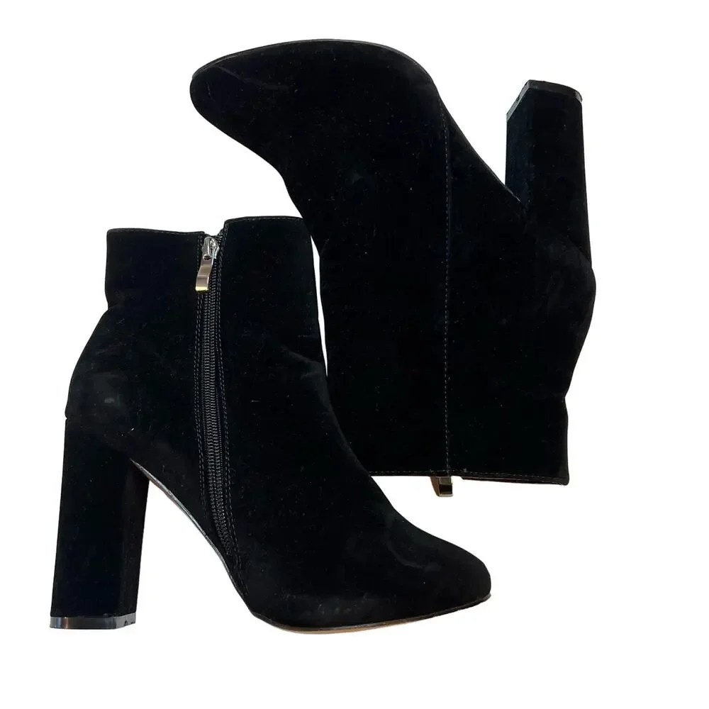 Black Suede Ankle Boots Size 5 Sofie Pretty Little Thing Block‎ Heel